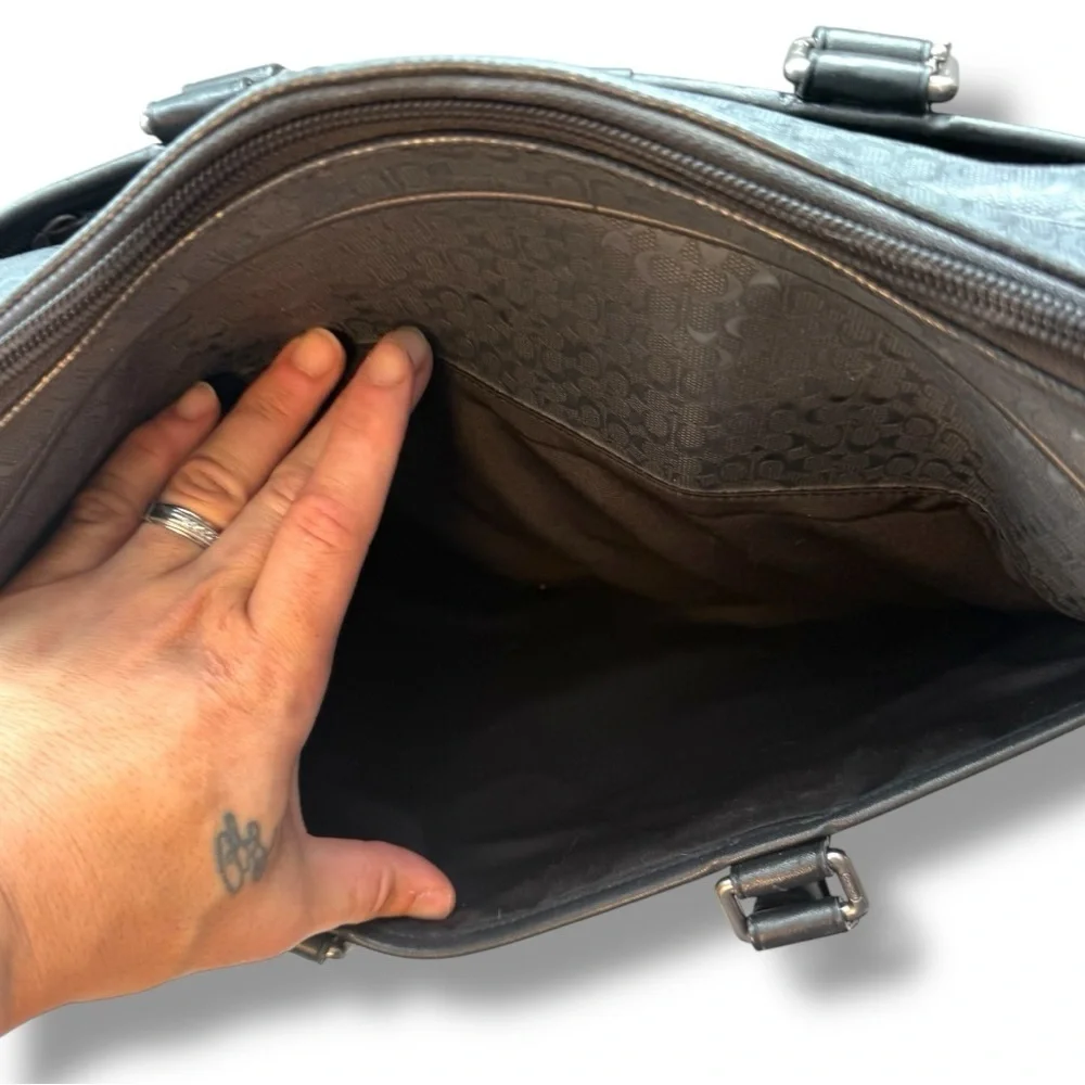 Coach Leather Signature Embossed Briefcase Laptop Bag Black